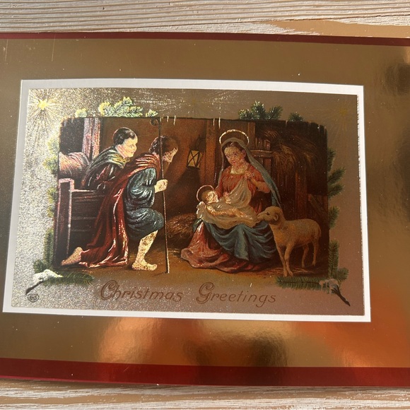 Box set of vintage nativity Christmas cards with gold foil lined envelopes - Picture 5 of 9